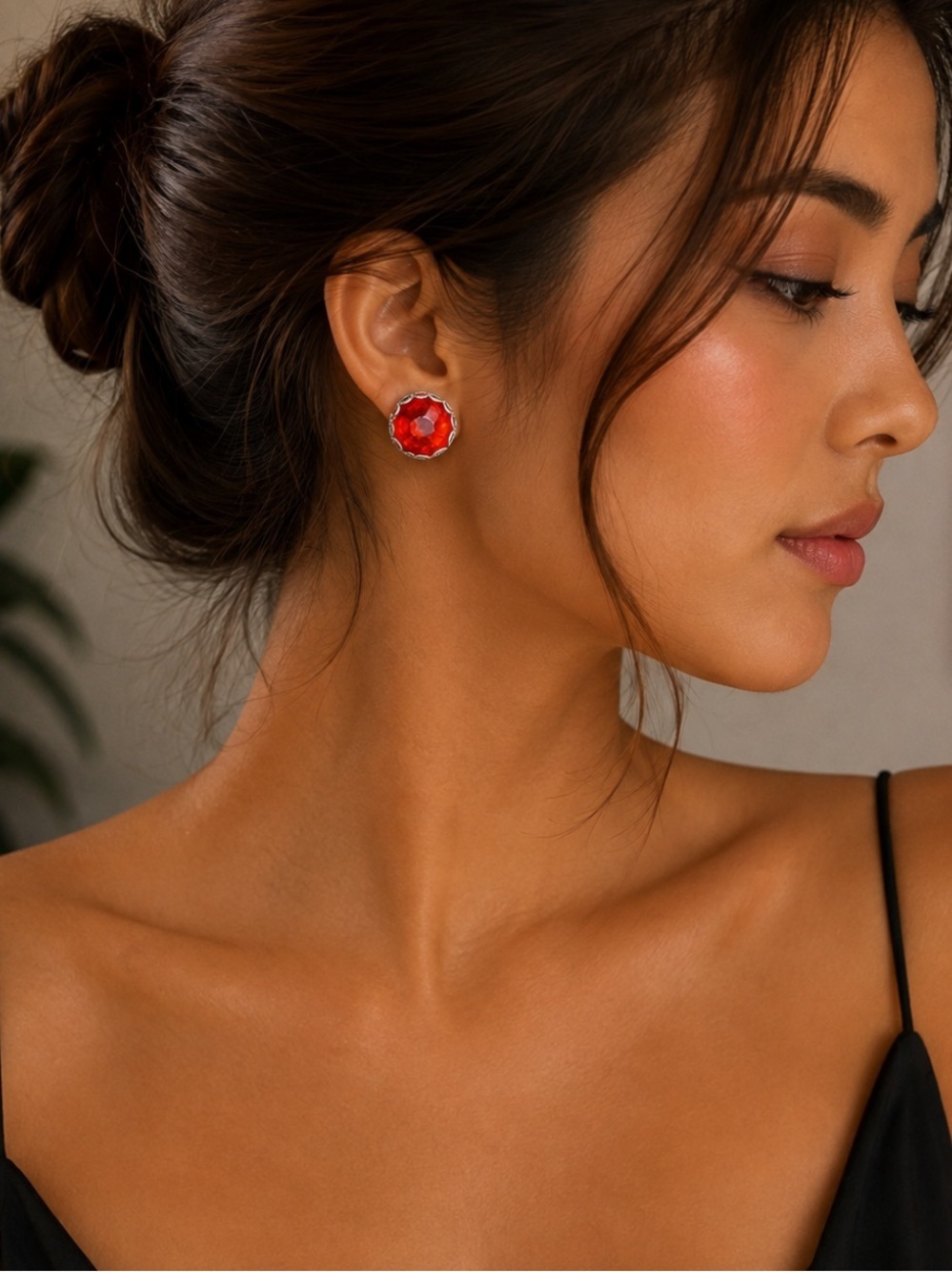 Vintage Hong Kong Red Lucite Stud Earrings - Women Jewelry